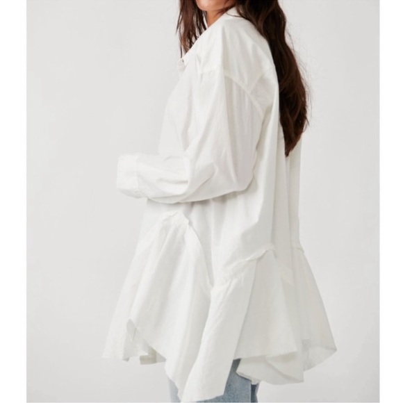 FREE PEOPLE We The Free Freya Poplin Button Down Tunic Top / Optic White - Picture 5 of 10